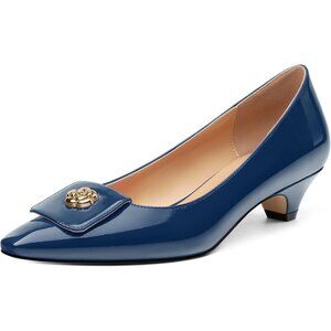 Royal Blue Patent Low Heel Women Shoes Classic Dress Pumps Elegant Office Style